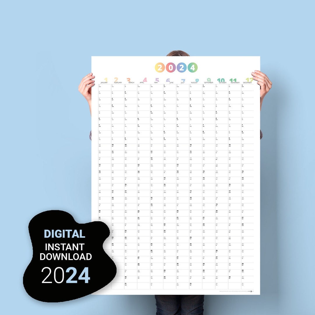 2024 Wall Planner. PRINTABLE Calendar 2024. Large Calendar. Colourful ...