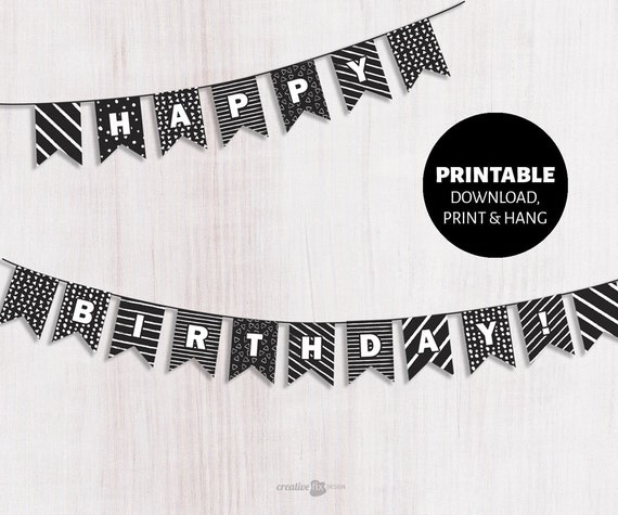 Happy Birthday Banner Printable Black And White