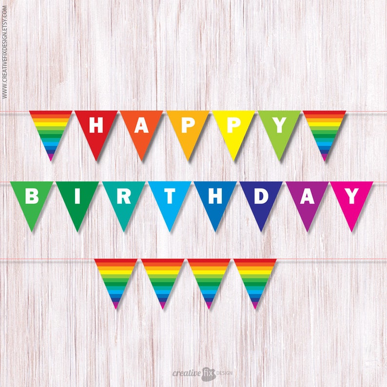 Happy Birthday Rainbow Banner. Printable Rainbow Bunting. Etsy