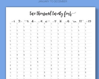 2024 Wall Planner Vertical. PRINTABLE Calendar 2024. Large Calendar. Minimalist Yearly Planner.