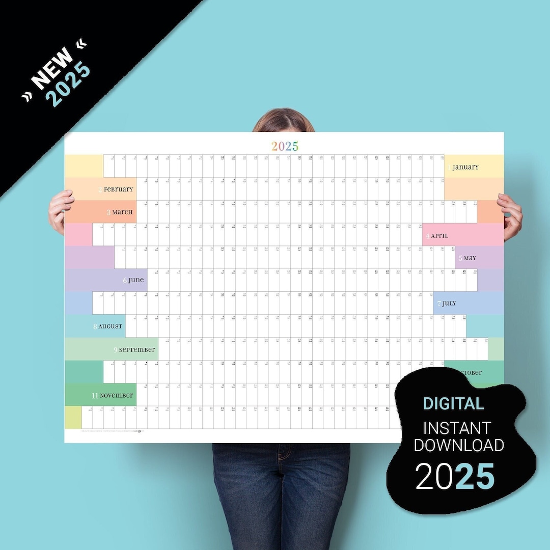 2025 Wall Planner. PRINTABLE Calendar 2025. Large Calendar. Minimalist