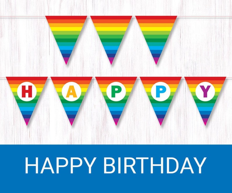 Rainbow Happy Birthday Banner. Printable Rainbow Bunting. Etsy