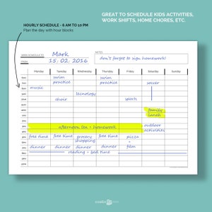 Weekly Planner Printable. Weekly Schedule 6am 10pm. Hourly Planner Printable. Printable ...