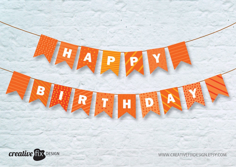 Happy Birthday Orange Banner. PRINTABLE Orange Bunting. Orange - Etsy ...