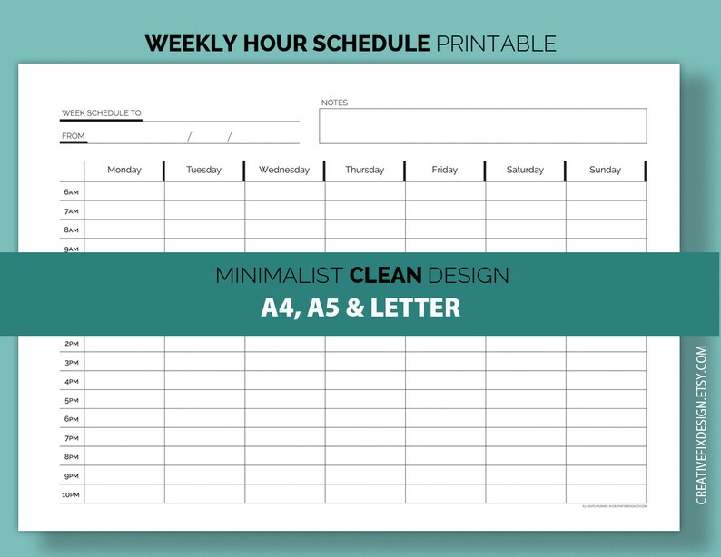 Weekly Planner Printable. Weekly Schedule 6am 10pm. Hourly | Etsy