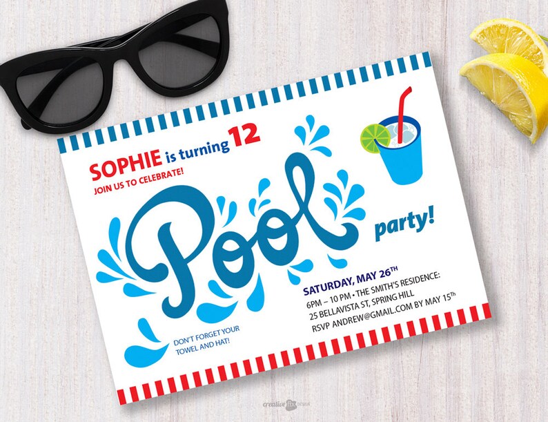Pool Party. Swim Party Birthday Invitation. Water Fun. Modern | Etsy