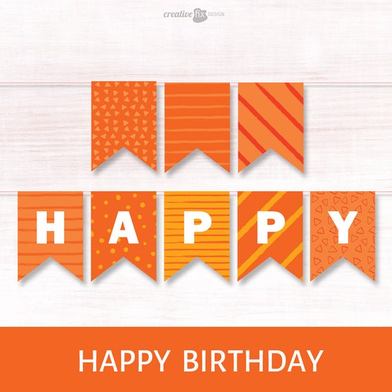 Happy Birthday Orange Banner Printable Orange Bunting Orange Etsy