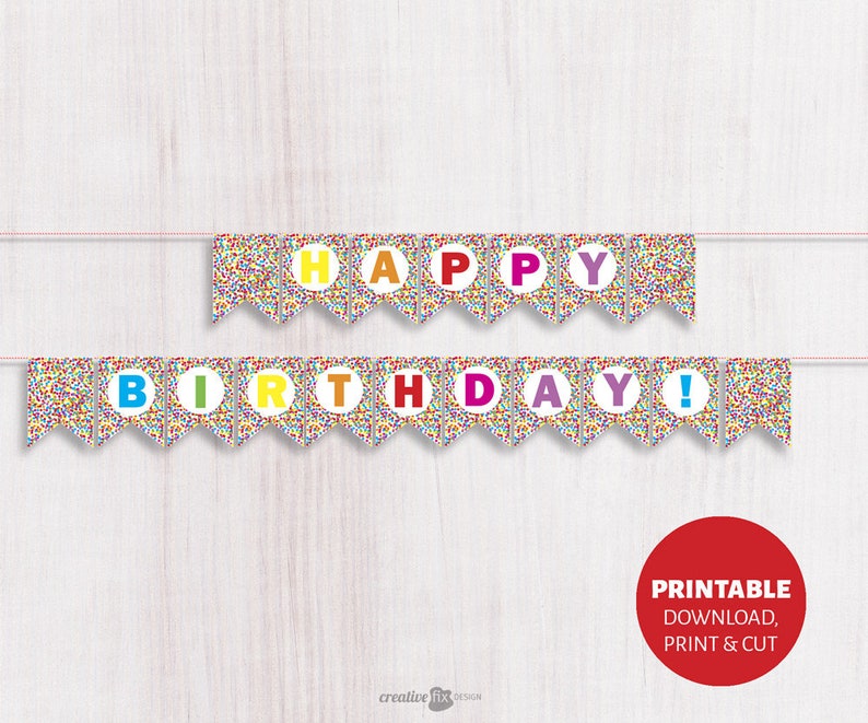 Confetti Happy Birthday Banner. PRINTABLE Colorful Birthday Etsy