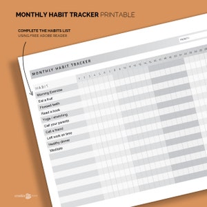 Monthly HABIT TRACKER Printable. Black White List Tracking. Routine ...