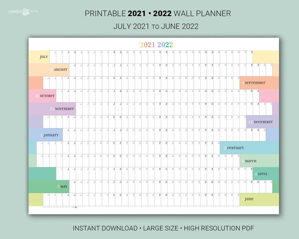 wall calendar july 2021 to june 2022 printable midyear