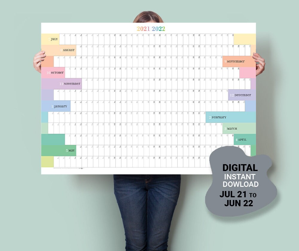 wall calendar july 2021 to june 2022 printable midyear large etsy