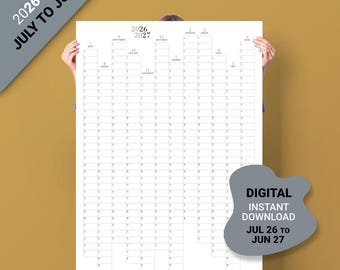 2026-27 Wall Planner – JULY to JUNE. PRINTABLE Vertical Midyear Large Planner. Australia Financial Year Planner.
