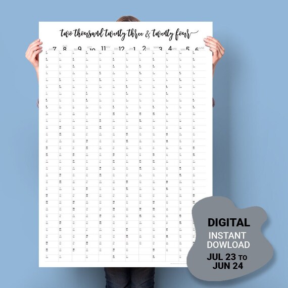2023-24 Wall Calendar JULY to JUNE. PRINTABLE Midyear Large - Etsy