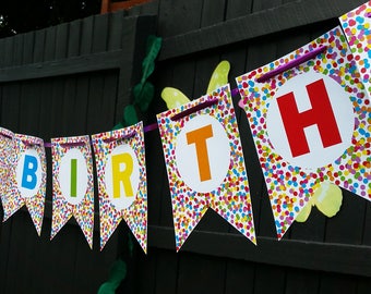 Confetti Birthday Banner Printable: Rainbow Party Decor (Digital Download)