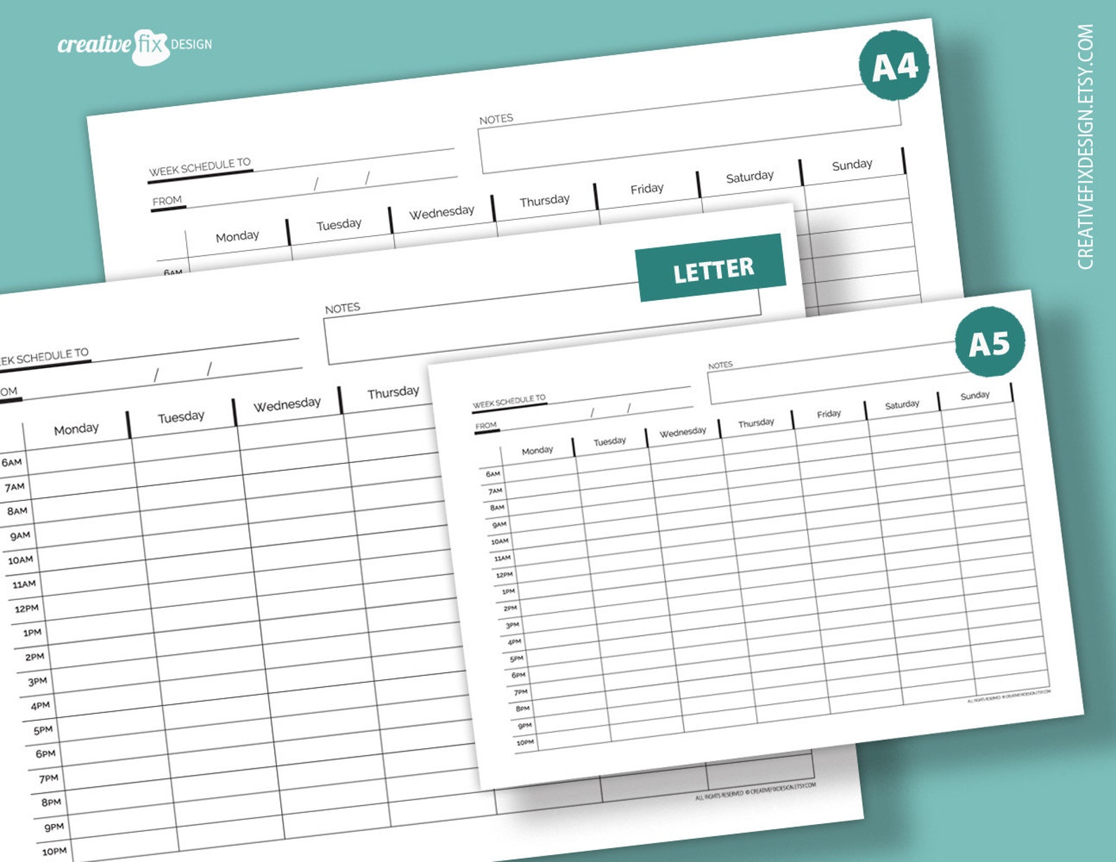 Weekly planner printable. Weekly Schedule 6am 10pm. Hourly | Etsy