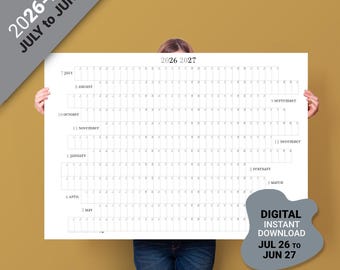 2026-27 Wall Planner – JULY to JUNE. Digital Download Landscape Large Calendar. Australia Financial Year.