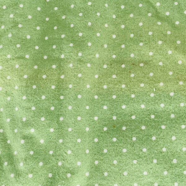 Flannel Fabric Remnant Green White Dots Robert Kaufmann 18" L 42" W Imperfect