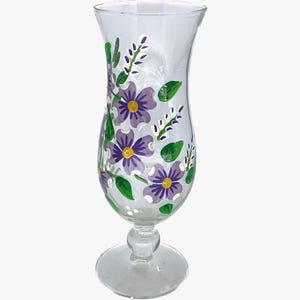 Hand Painted Flower Vase Clear Glass Bud Purple  8&quot; Stem Elegant 2.5&quot; Diameter