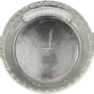 Pyrex Glass Pie Plate Dish Pan 9.5&quot; Round 229 Clear Handles Fluted Edge Stains