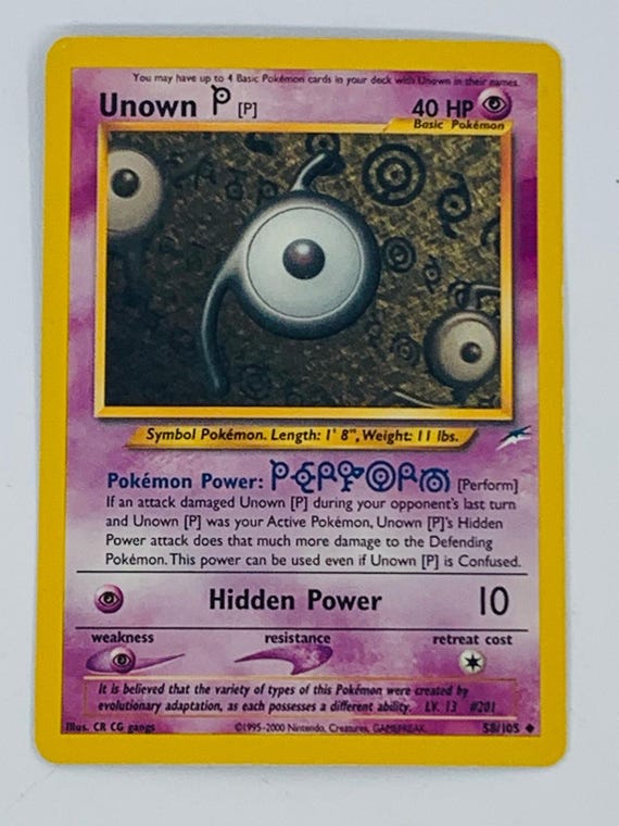 Unown P Pokemon Card 58/105 LV13 #201 Neo Basic Uncommon Destiny Light Use  Good - Etsy