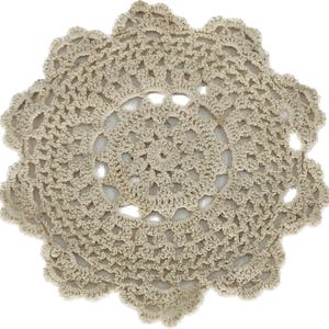 Small Crochet Doily Beige 5 Inch Round Scalloped Edge Dainty Coaster Size Lace