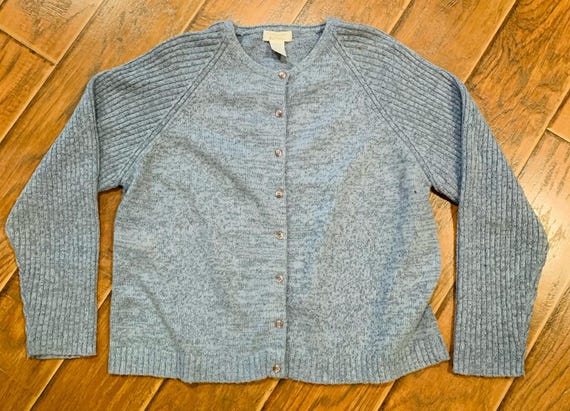 Christopher and Banks Cardigan Sweater Blue XL Ribbed Long Sleeve Crew Neck VTG Etsy