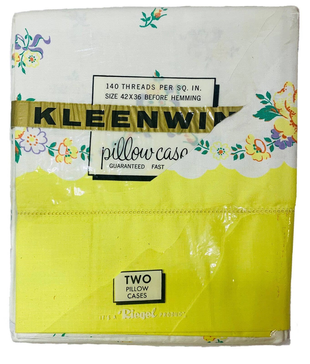 Vintage Pillow Case Pair Riegel Kleenwink Yellow Floral Pillowcases