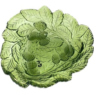 Indiana Glass Loganberry Vintage Green Bowl 7&quot; Dish Candy Serve Berries Leaves