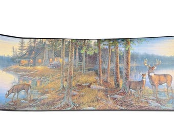 Borde de pared rústico para cabaña, ciervo de cola blanca, decoración de bosque del lago, encanto rústico, borde para cueva de hombre, decoración de sala familiar, borde de pared para cabaña, decoración de ciervo