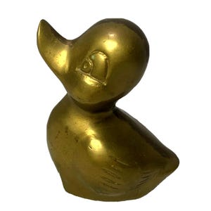 Brass Duck Figurine Miniature Solid Big Eyes Book Shelf 3&quot; Paperweight MCM Small