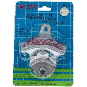 Coca Cola Bottle Opener Vintage Wall Mount Cast Iron Silver Red Champion Screws