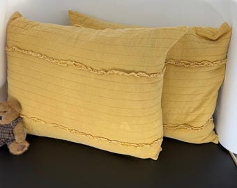 Boho Mustard Yellow Pillow Sham Set 2 Full Queen Covers Fringed Farmhouse Shams Rustic Decor Cottagecore Pillow Sham Set