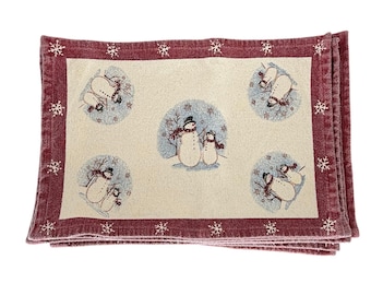 Juego de manteles individuales navideños de tapiz vintage, 8 unidades, familia de muñecos de nieve, mantelería, decoración navideña casera, decoración de mesa navideña vintage