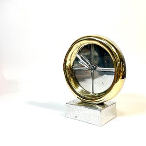 Brass and Aluminium Vintage Brutalist Round Table Clock by David Marshall. Spain. 1970s