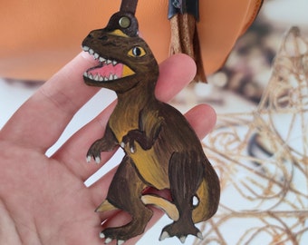 Handmade Leather T-Rex Bag Charm: Dinosaur Lover Gift