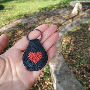 Hand-Beaded Heart Leather Keychain Charm or Keychain Gift for Girlfriend Wife 40th Anniversary Present Hearts for Her Unique Leather Gifts image 6