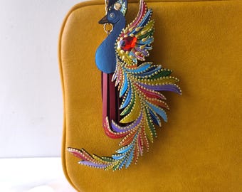 Phoenix Bag Charm, Rainbow Leather Purse Charm