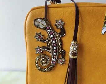 Handmade Leather Salamander Bag Charm: Reptile Purse Accessory