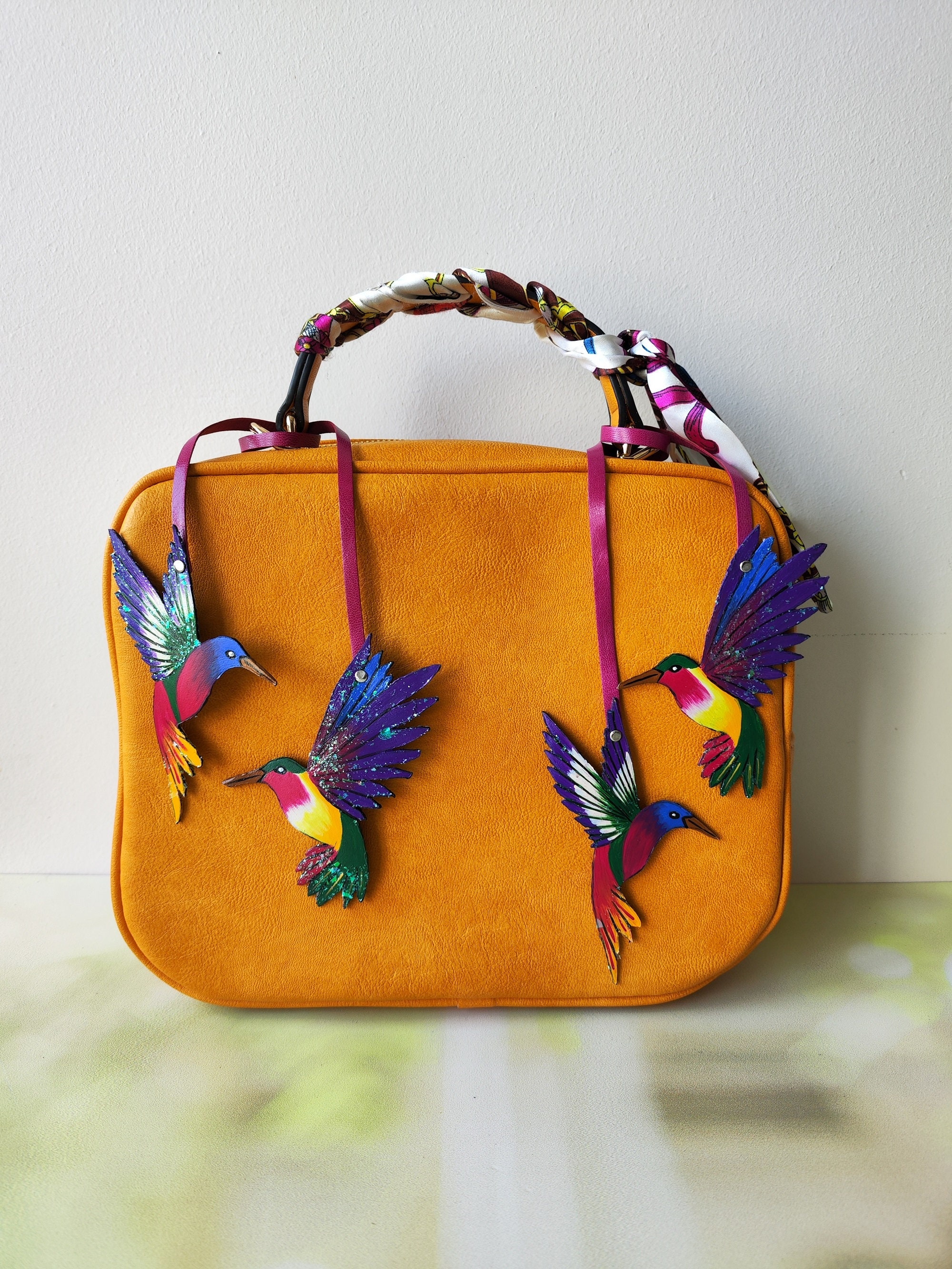 Humming Birds Bag Charm, Leather Birds Bag Charm, Handmade Mothers Day Gift, Humming Bird Lover Gift For Mum or Sister Gift for Animal Lover
