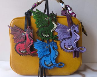 Handmade Leather Dragon Bag Charm, Mythical Purse Accessory
