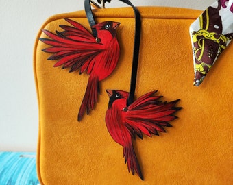 Handmade Leather Red Cardinal Bag Charm: Bird Lover Gift
