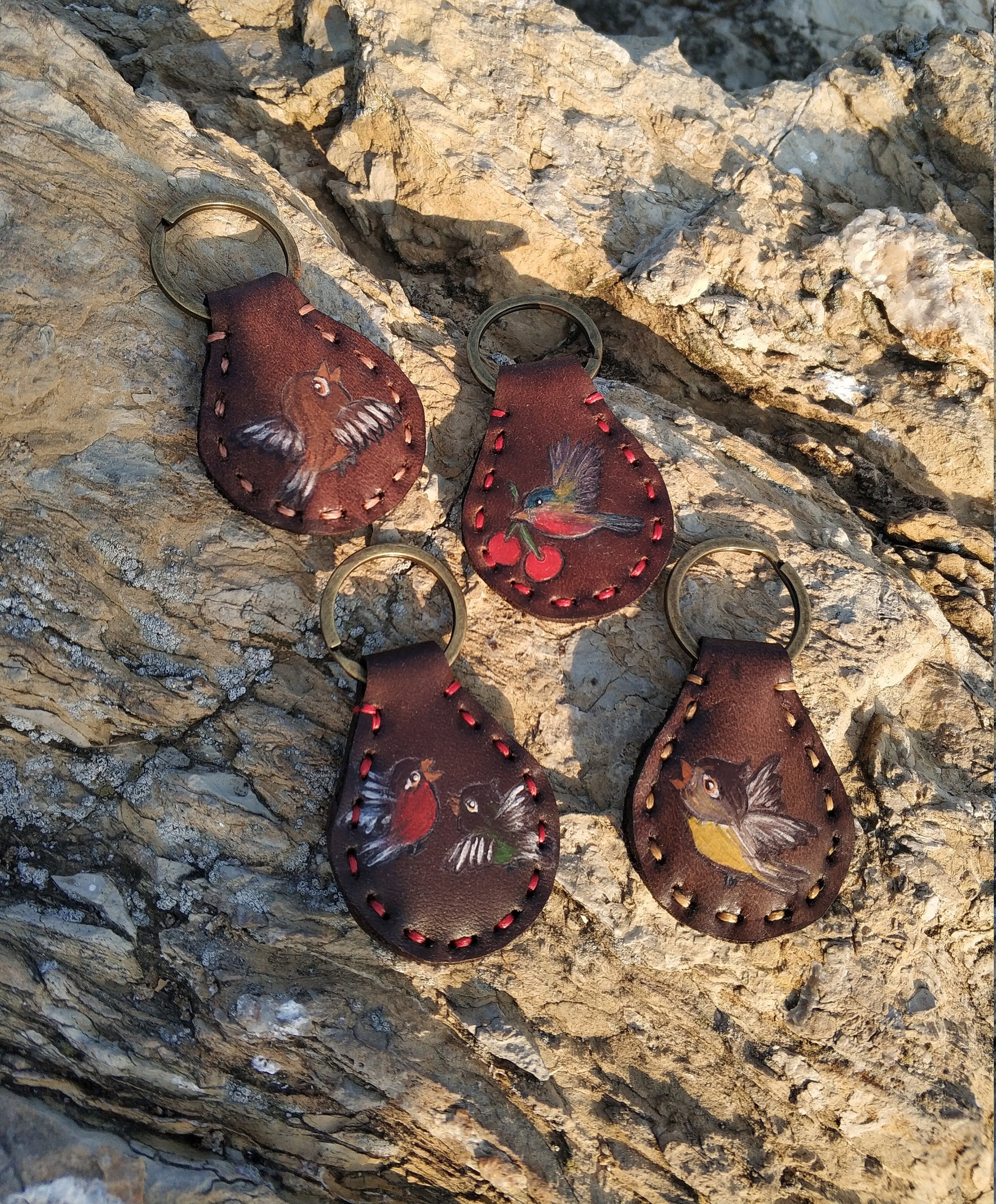 Bird Leather Keychain Bird Key Fob Animal Keychain Genuine Etsy