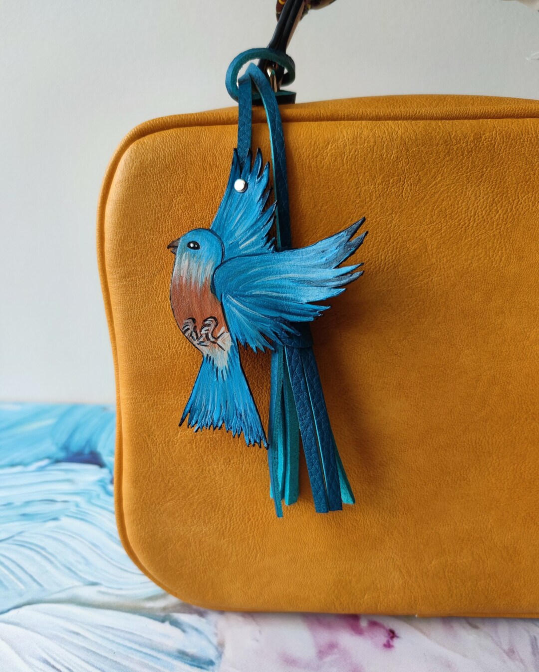 Leather Blue Bird Bag Charm Eastern Bluebird Handbag Charm - Etsy