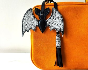 Leather Bat Bag Charm: Handmade Gothic Purse Tassel