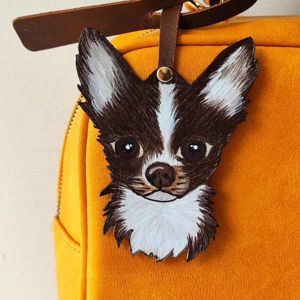 Chihuahua Leather Bag Charm, Pet Bag Charm, Cute Handmade Leather Charm, Chihuahua Gift, Animal Charm for Handbags, Gift For Dog Lovers