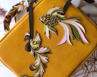 Bird Leather Bag Charm, Fish Purse Charm