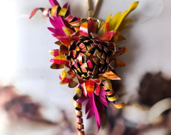 Yellow Pink Chrysanthemum Leather Handbag Charm