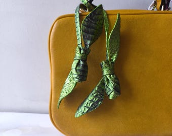 Handmade Croco Genuine Leather Rose Buds Bag Charm, Floral Buds Roses Metallic Colors