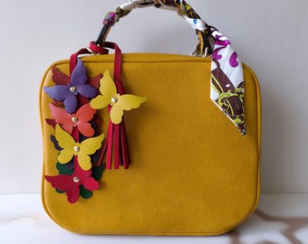 Handmade Leather Butterfly Purse Charm: Colorful Bag Accessory
