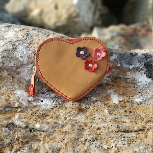 Leder Geldbörse mit Blumen Frauen Leder Kleiner Beutel mit Blumen Gemüse gegerbt Naturleder Card Wallet Valentines Geschenkidee für Frau